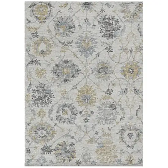 Ivory Yellow And Gray Wool Floral Hand Tufted Distressed Area Rug Photo 2