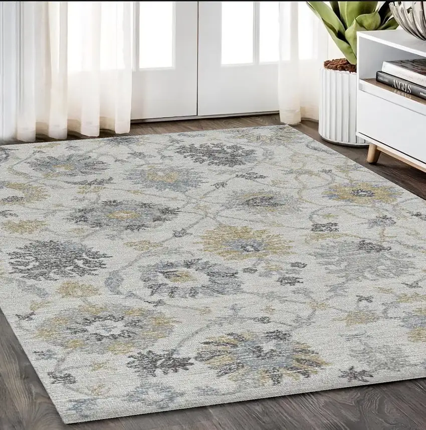 Ivory Hand Tufted Space Dyed Floral Traditional Indoor Area Rug Photo 1
