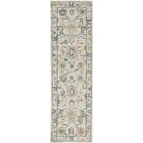 8' Ivory Gray And Red Wool Medallion Hand Tufted Runner Rug Photo 2