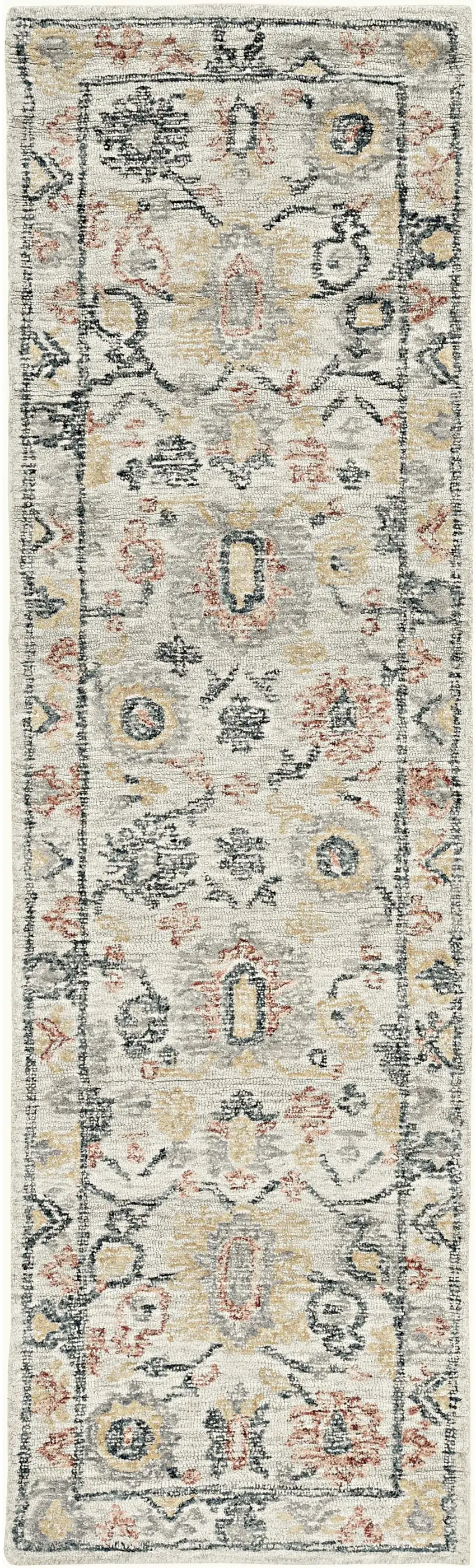 8' Ivory Gray And Red Wool Medallion Hand Tufted Runner Rug Photo 2