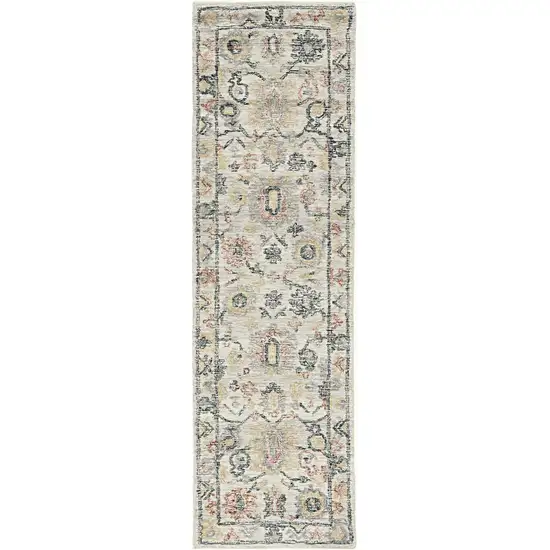 8' Ivory Gray And Red Wool Medallion Hand Tufted Runner Rug Photo 6