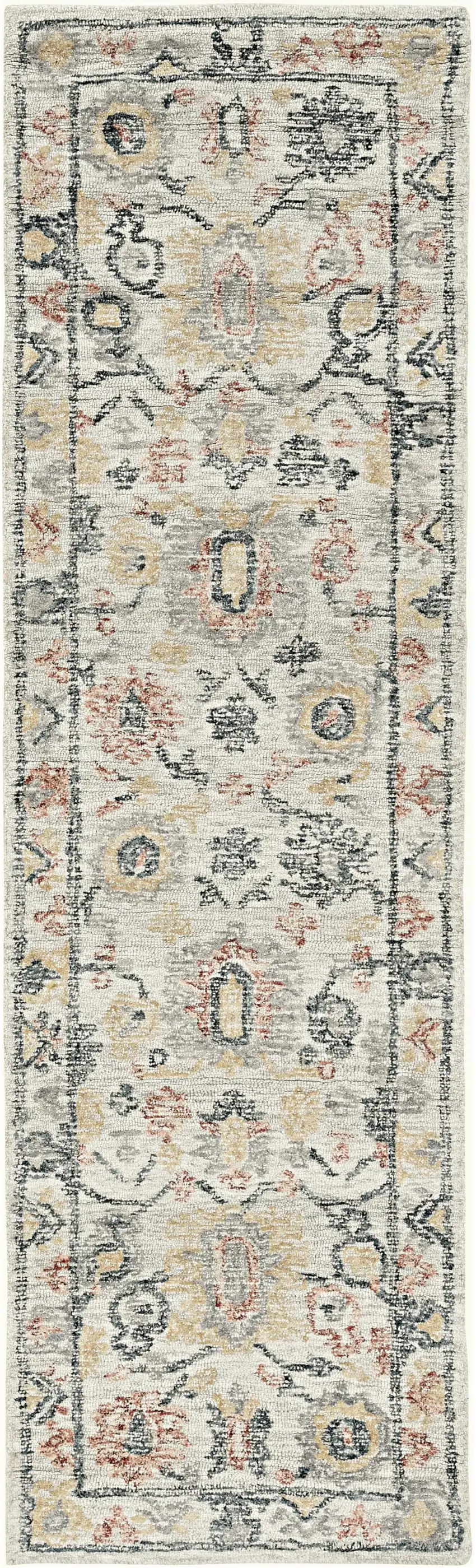 8' Ivory Gray And Red Wool Medallion Hand Tufted Runner Rug Photo 6