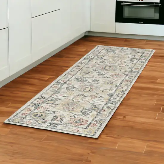 8' Ivory Hand Tufted Space Dyed Floral Traditional Indoor Runner Rug Photo 1