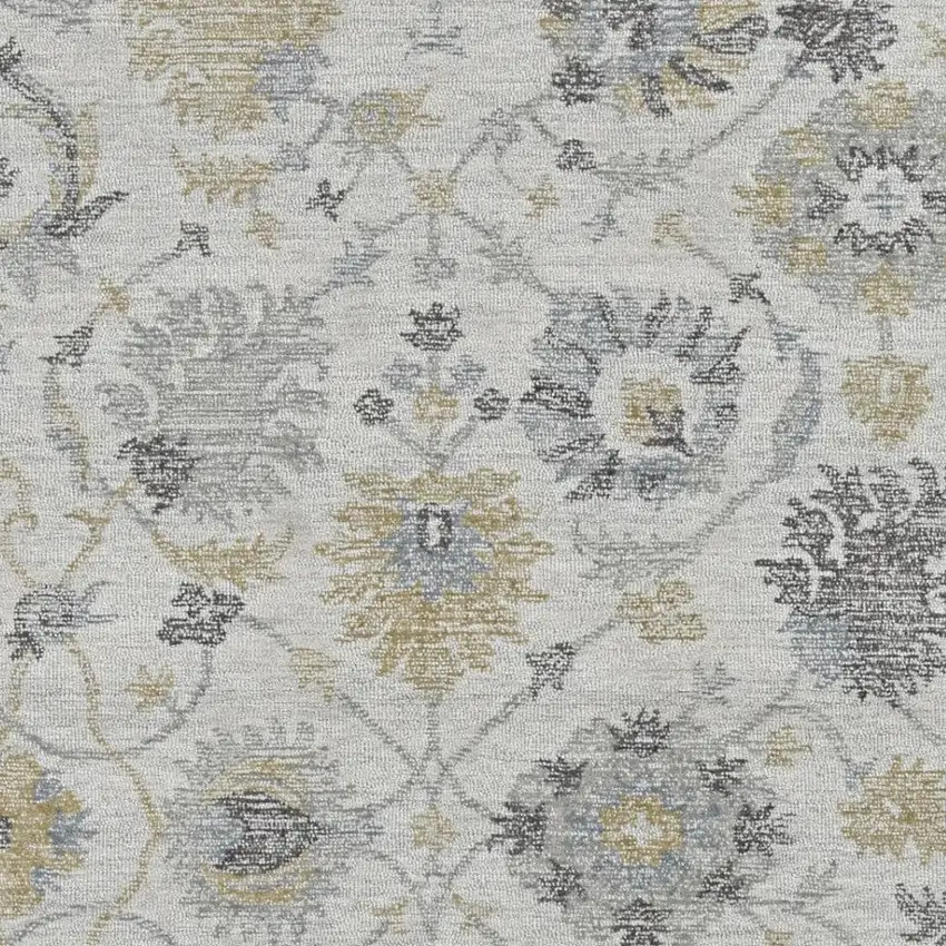 Ivory Gray And Green Wool Floral Hand Tufted Distressed Area Rug Photo 3