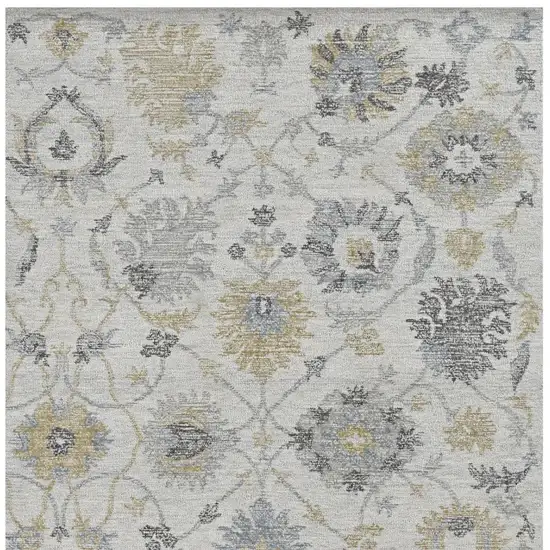 Ivory Gray And Green Wool Floral Hand Tufted Distressed Area Rug Photo 4