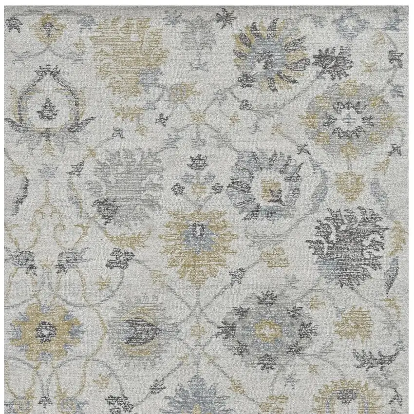 Ivory Gray And Green Wool Floral Hand Tufted Distressed Area Rug Photo 4