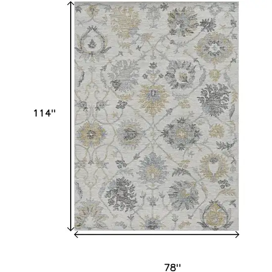 Ivory Gray And Green Wool Floral Hand Tufted Distressed Area Rug Photo 9
