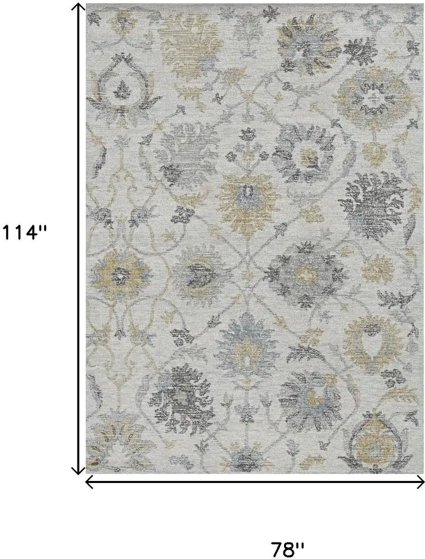 Ivory Gray And Green Wool Floral Hand Tufted Distressed Area Rug Photo 9