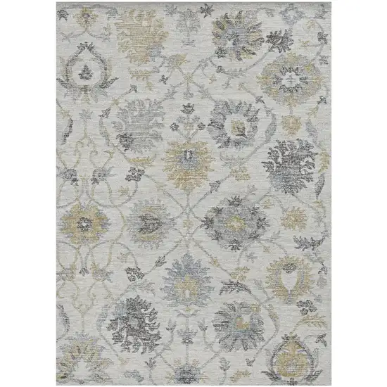 Ivory Gray And Green Wool Floral Hand Tufted Distressed Area Rug Photo 1