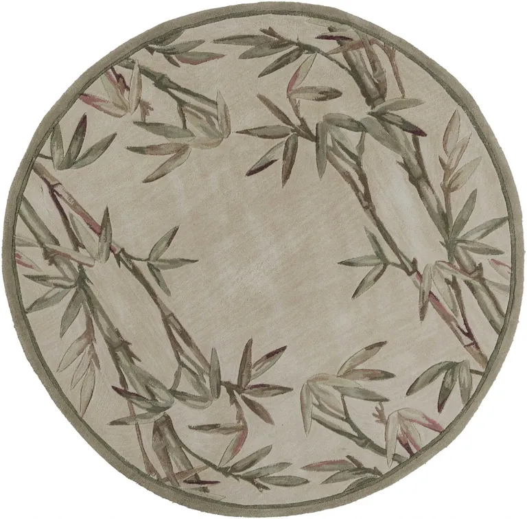 Ivory Hand Tufted Tropical Bamboo Round Indoor Area Rug Photo 1
