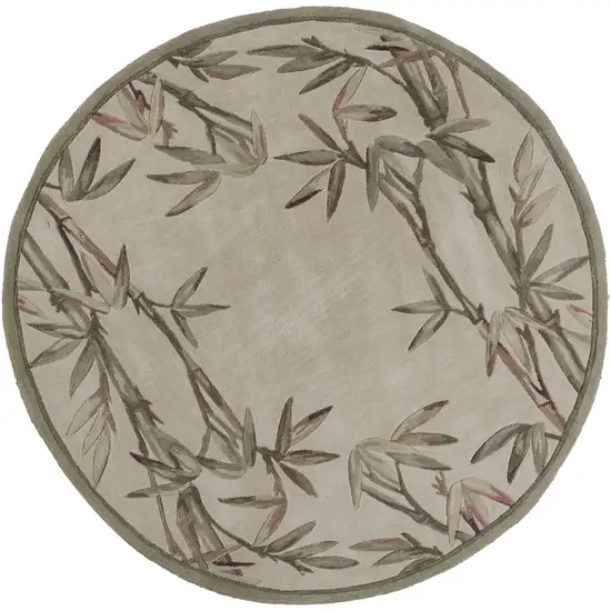 Ivory Hand Tufted Tropical Bamboo Round Indoor Area Rug Photo 1