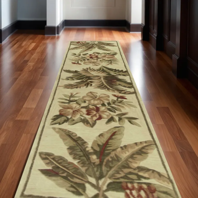 Ivory Hand Tufted Tropical Indoor Runner Rug Photo 5