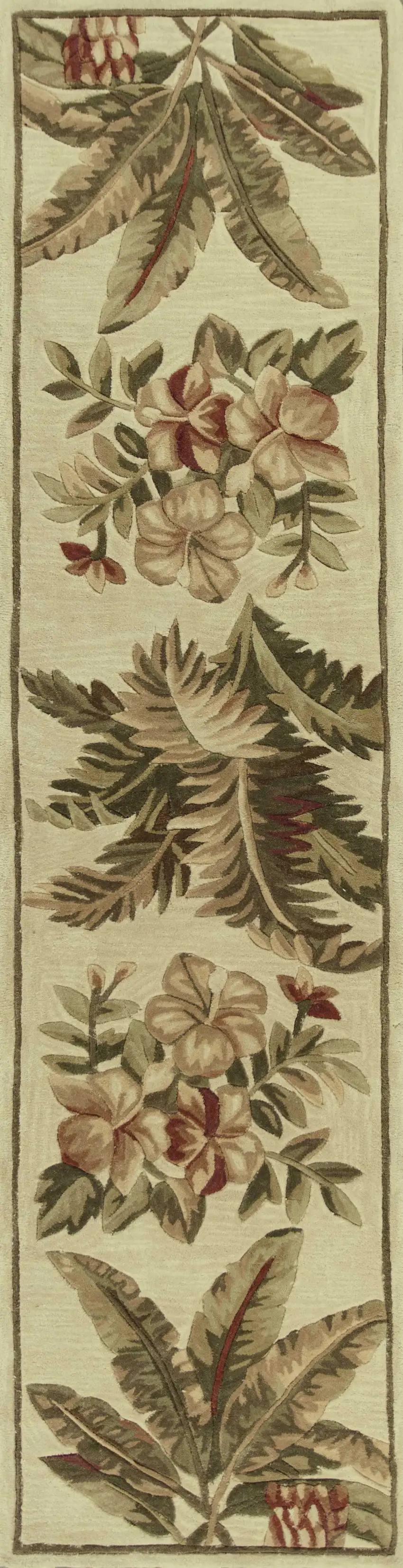 Ivory Hand Tufted Tropical Indoor Runner Rug Photo 1