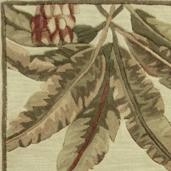 10' Ivory Green And Brown Wool Tropical Botanical Hand Tufted Runner Rug Photo 6