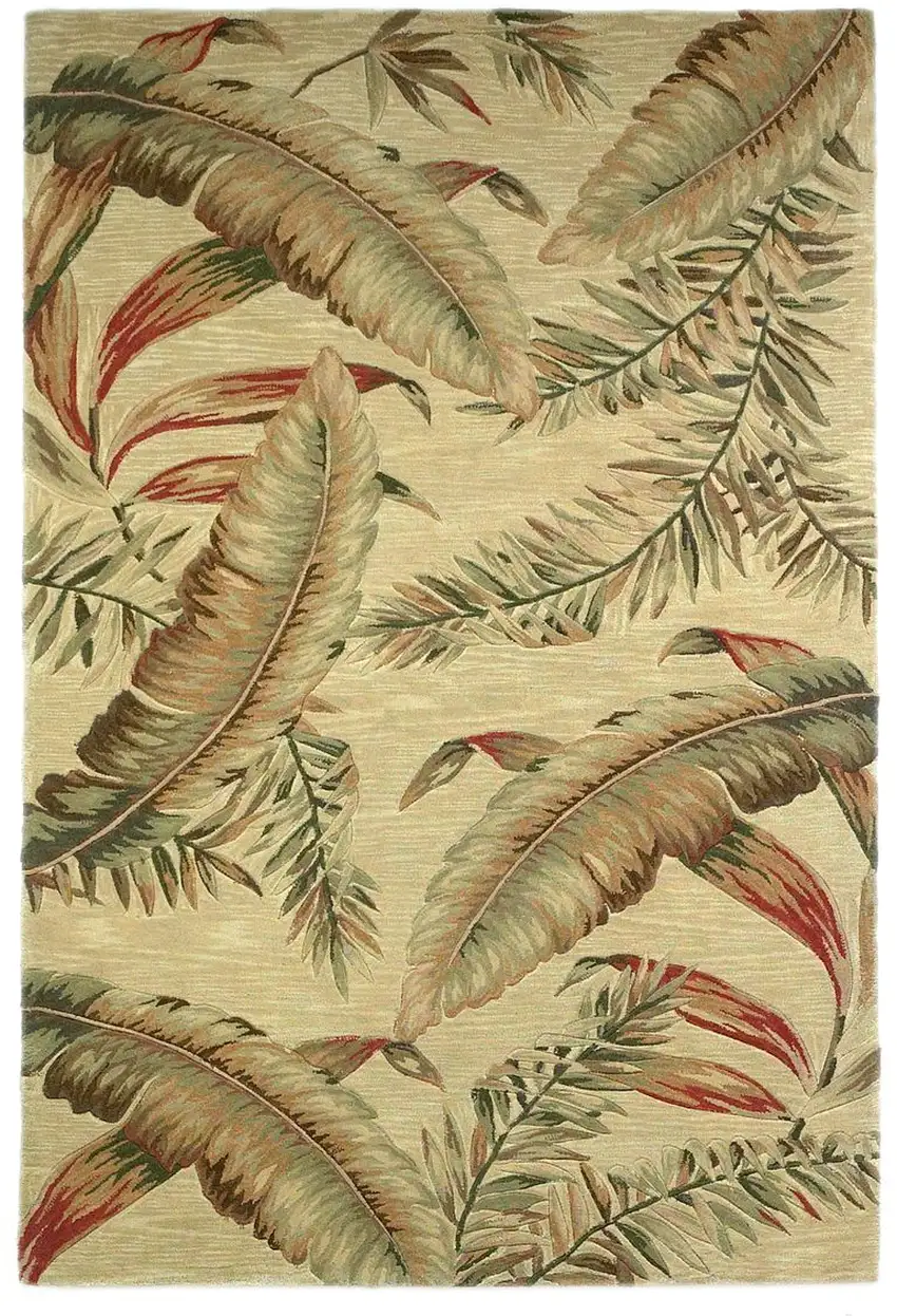 4'X6' Ivory Hand Tufted Tropical Leaves Indoor Area Rug Photo 1