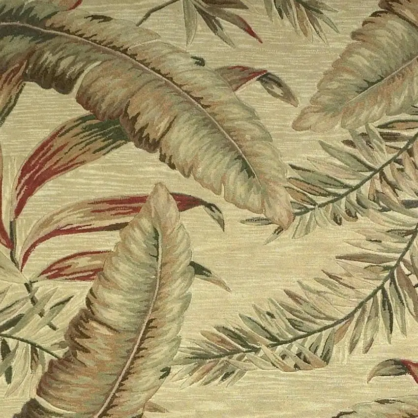 Brown Green And Red Wool Tropical Botanical Hand Tufted Area Rug Photo 3