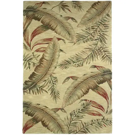 Brown Green And Red Wool Tropical Botanical Hand Tufted Area Rug Photo 1