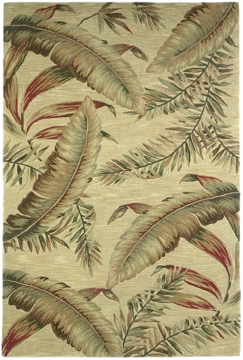 Brown Green And Red Wool Tropical Botanical Hand Tufted Area Rug Photo 1