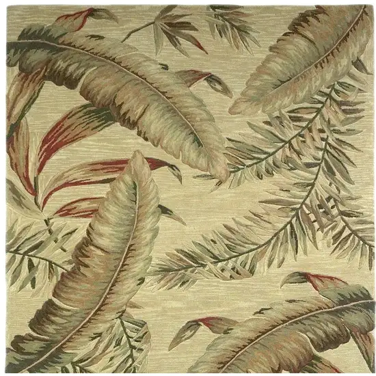 Brown Green And Red Wool Tropical Botanical Hand Tufted Area Rug Photo 4