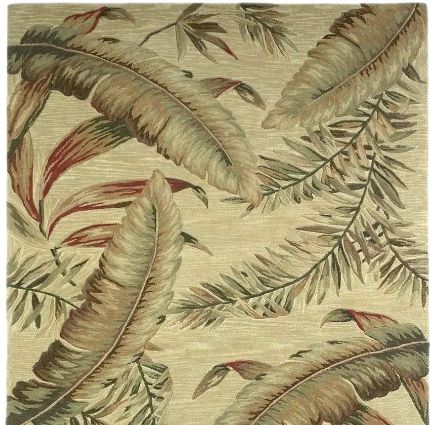 Brown Green And Red Wool Tropical Botanical Hand Tufted Area Rug Photo 4