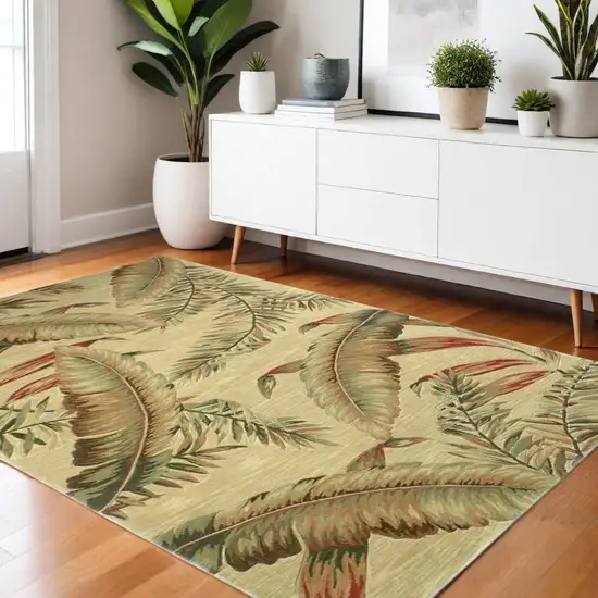 Brown Green And Red Wool Tropical Botanical Hand Tufted Area Rug Photo 2