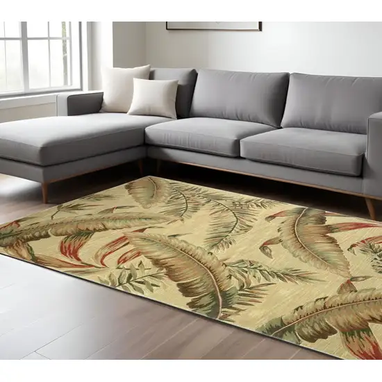 Brown Green And Red Wool Tropical Botanical Hand Tufted Area Rug Photo 2