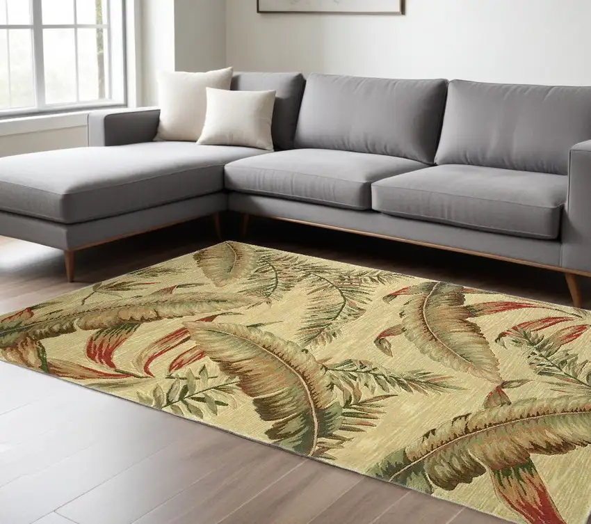 Ivory Hand Tufted Tropical Leaves Indoor Area Rug Photo 2