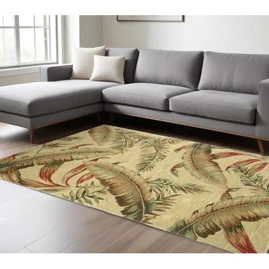 Ivory Hand Tufted Tropical Leaves Indoor Area Rug Photo 2