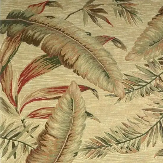 Brown Green And Red Wool Tropical Botanical Hand Tufted Area Rug Photo 5