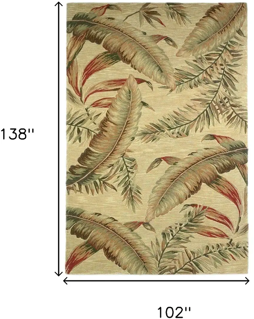 9'X12' Ivory Hand Tufted Tropical Leaves Indoor Area Rug Photo 5