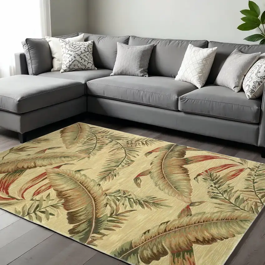 Brown Green And Red Wool Tropical Botanical Hand Tufted Area Rug Photo 1