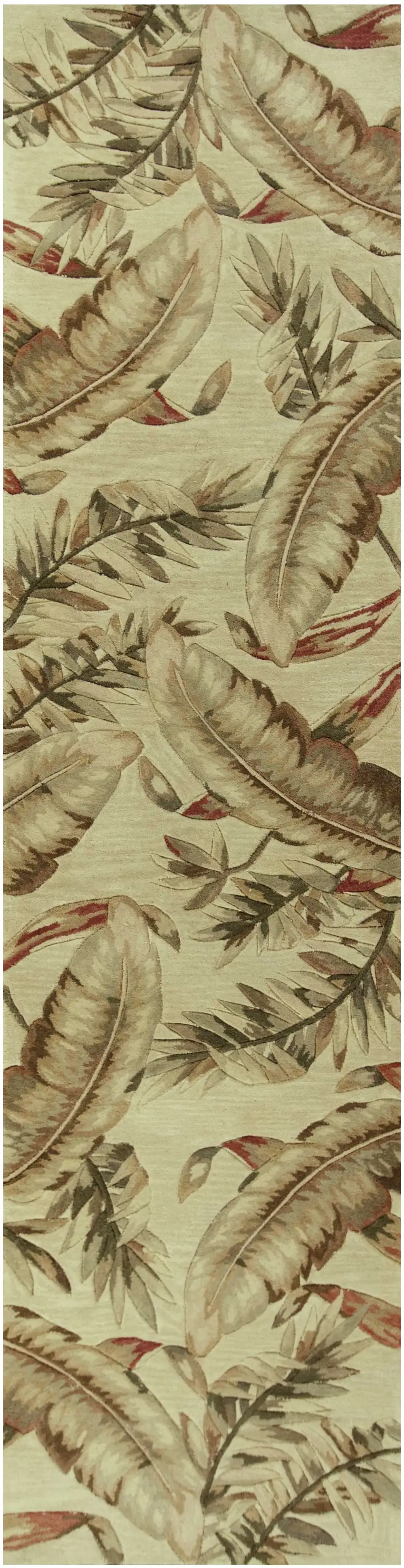 10' Ivory Hand Tufted Tropical Leaves Indoor Runner Rug Photo 2