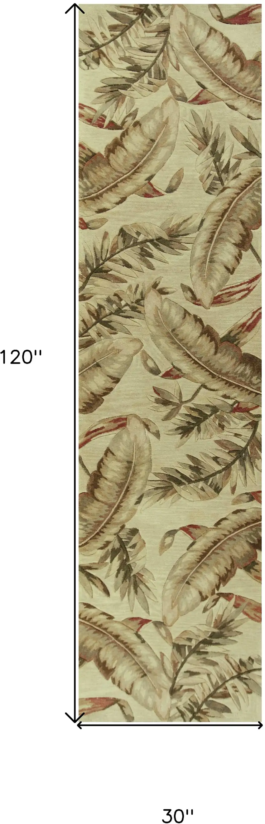 10' Ivory Hand Tufted Tropical Leaves Indoor Runner Rug Photo 3