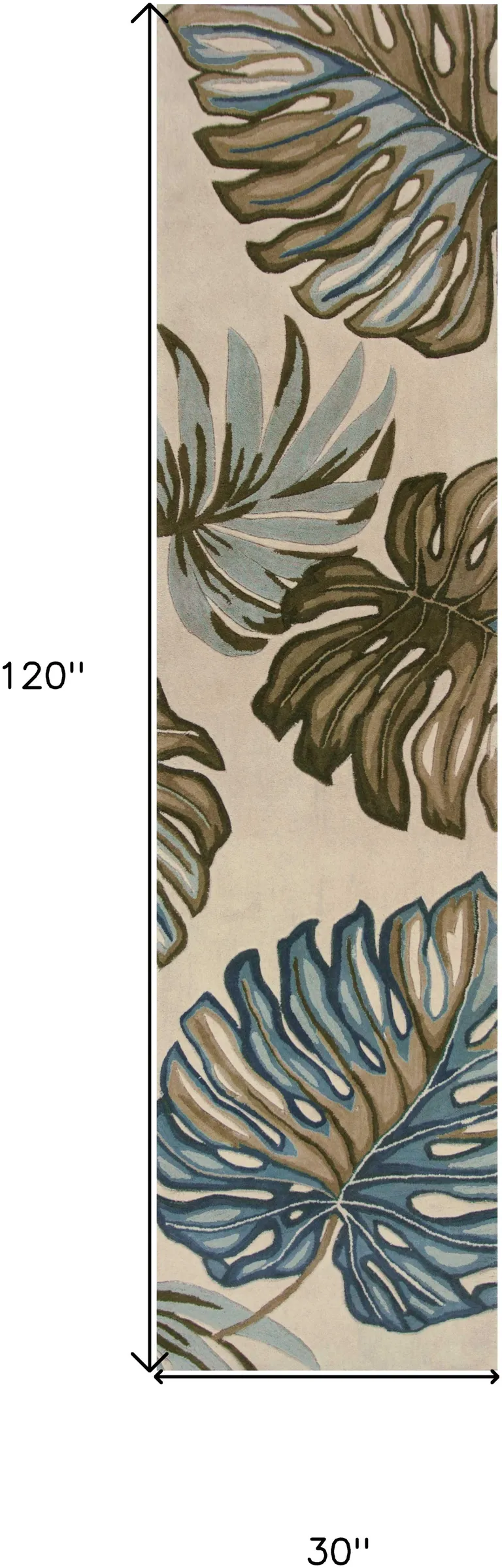 Ivory Hand Tufted Tropical Monstera Indoor Runner Rug Photo 4