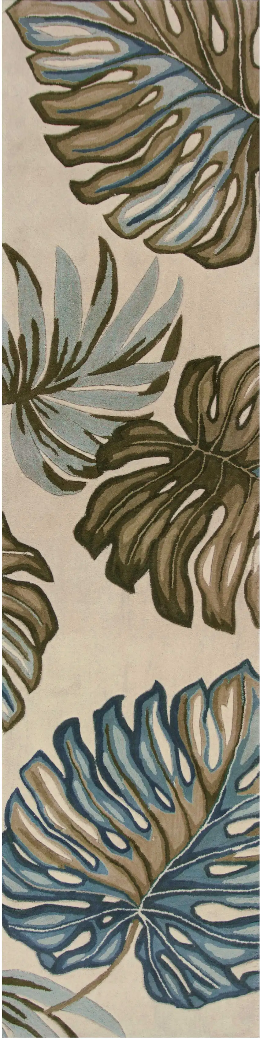 10' Ivory Hand Tufted Tropical Monstera Indoor Runner Rug Photo 2