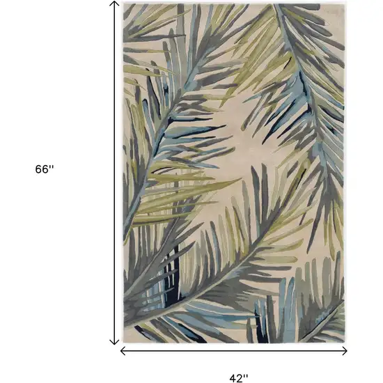 Ivory Blue And Green Wool Tropical Botanical Hand Tufted Area Rug Photo 3