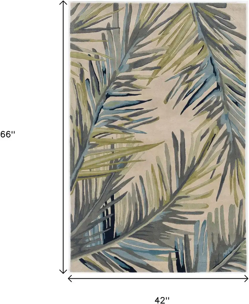 Ivory Blue And Green Wool Tropical Botanical Hand Tufted Area Rug Photo 3