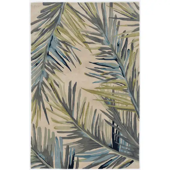 Ivory Blue And Green Wool Tropical Botanical Hand Tufted Area Rug Photo 5