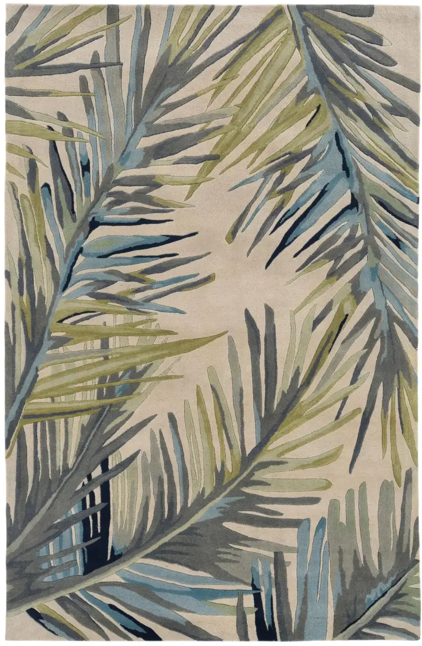 Ivory Blue And Green Wool Tropical Botanical Hand Tufted Area Rug Photo 9