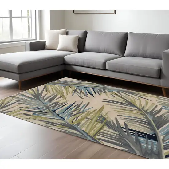 Ivory Blue And Green Wool Tropical Botanical Hand Tufted Area Rug Photo 2