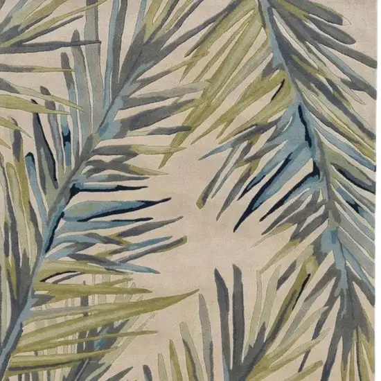 Ivory Blue And Green Wool Tropical Botanical Hand Tufted Area Rug Photo 5