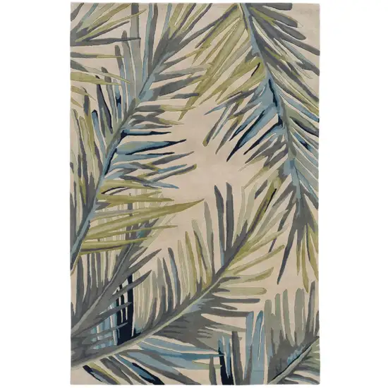 Ivory Blue And Green Wool Tropical Botanical Hand Tufted Area Rug Photo 9