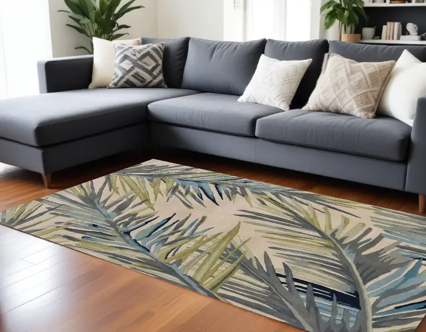 Ivory Hand Tufted Tropical Palms Indoor Area Rug Photo 1