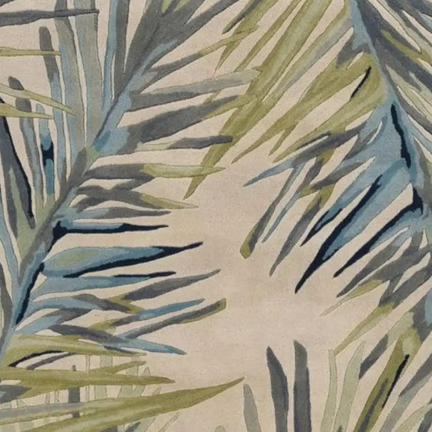 Ivory Blue And Green Wool Tropical Botanical Hand Tufted Area Rug Photo 1