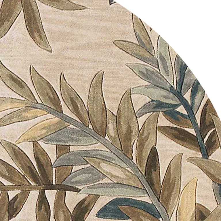 Ivory Hand Tufted Tropical Plant Round Indoor Area Rug Photo 4