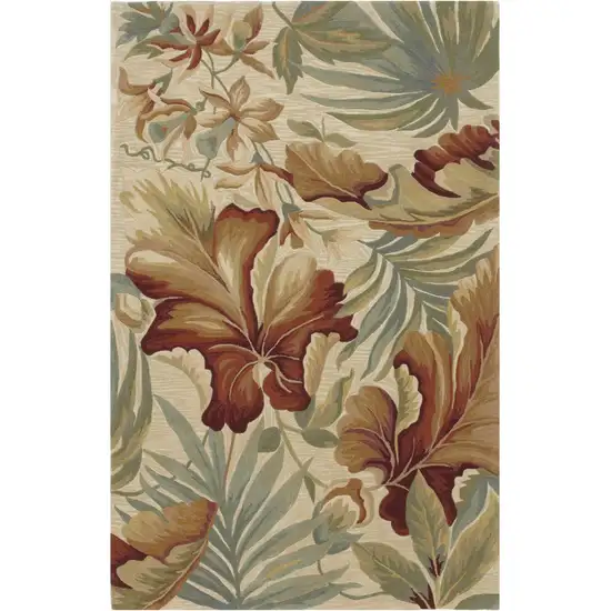 Ivory Green And Red Wool Tropical Botanical Hand Tufted Area Rug Photo 2