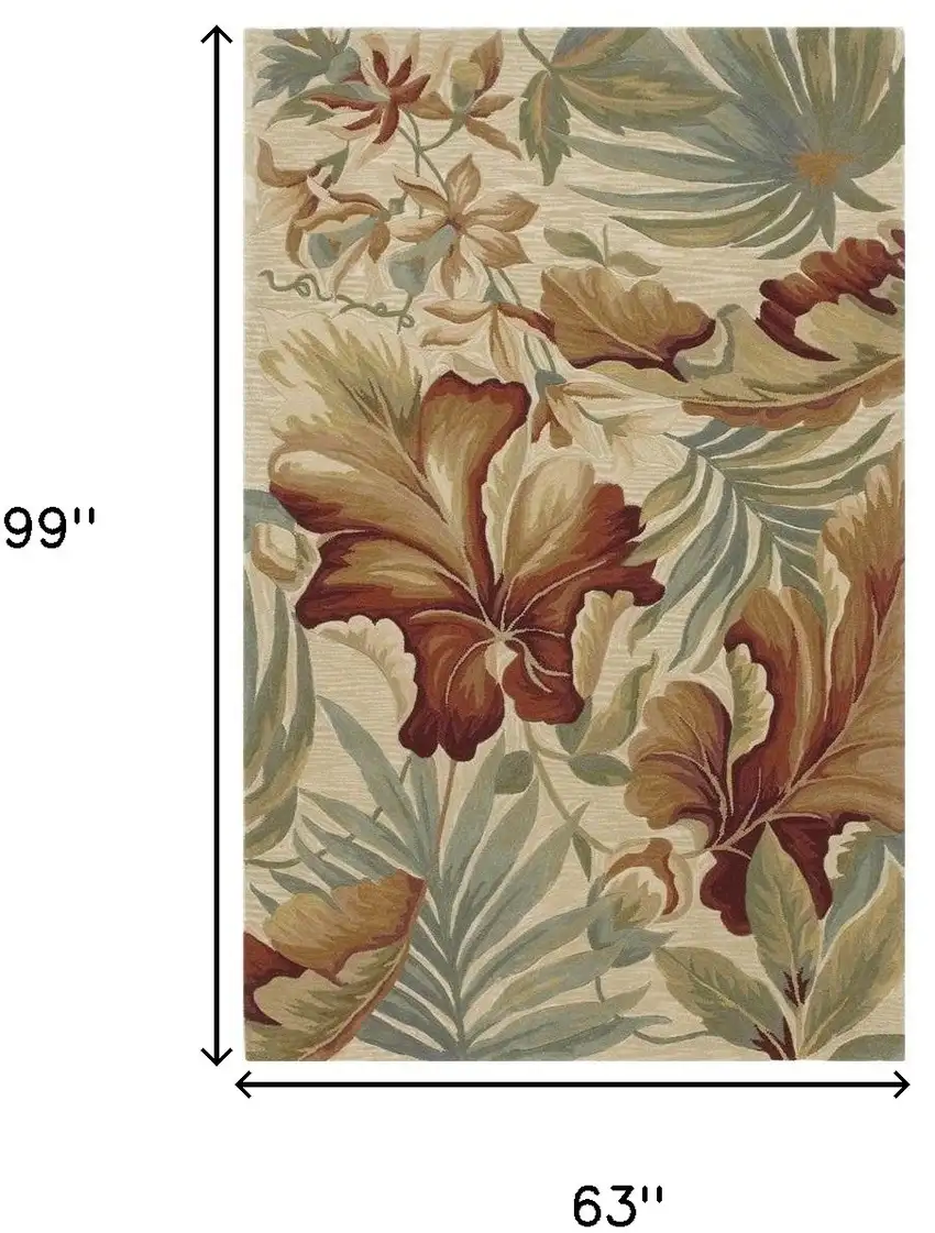 Ivory Hand Tufted Tropical Plants Indoor Area Rug Photo 3