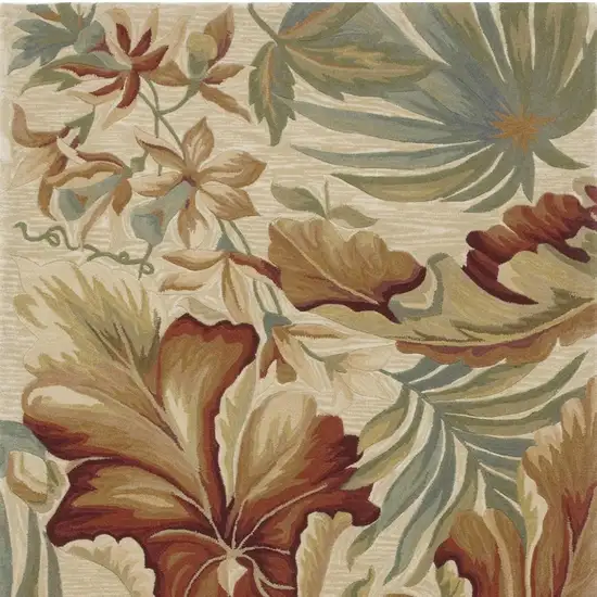 Ivory Green And Red Wool Tropical Botanical Hand Tufted Area Rug Photo 4