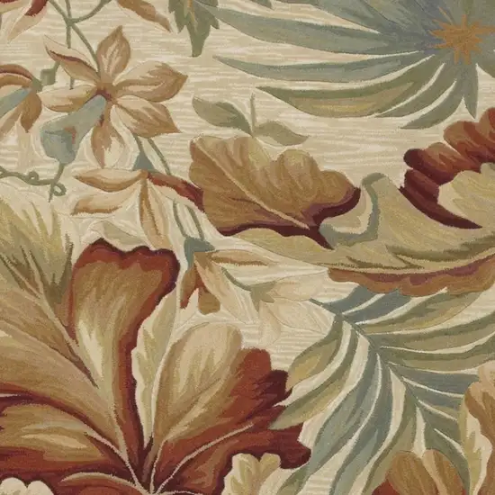 Ivory Green And Red Wool Tropical Botanical Hand Tufted Area Rug Photo 3
