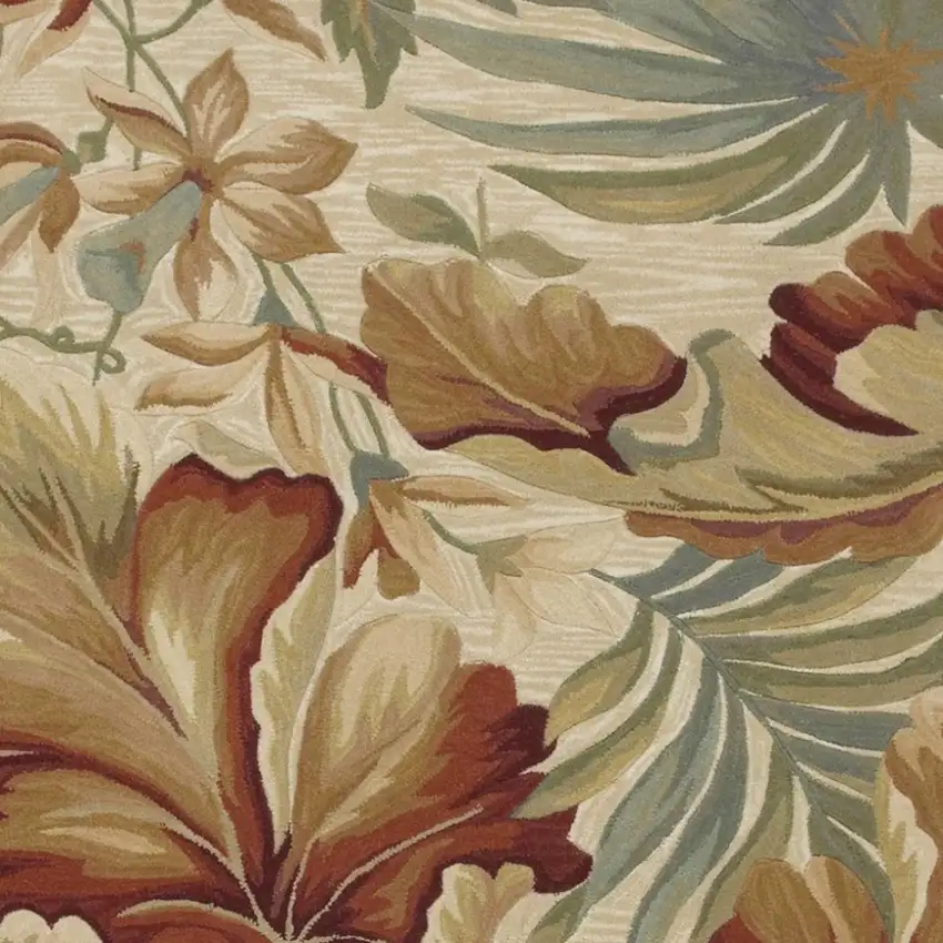 Ivory Green And Red Wool Tropical Botanical Hand Tufted Area Rug Photo 3